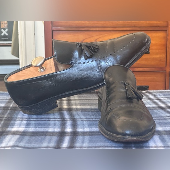 VTG Gucci Tassel Perforated Black Leather Men’s Slip On Dress Loafers Size 45 E main image 6
